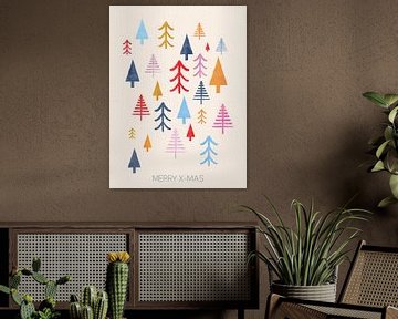 Colorful Christmas Trees - Kerst Print van MDRN HOME