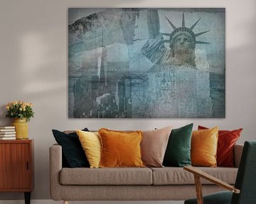 New York city Collage, blue (voor andere kleuren zie album collages) van Anita Meis