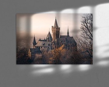 Mystiek kasteel Wernigerode in de mist