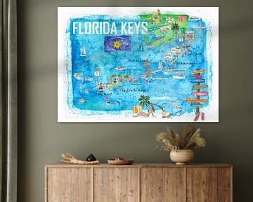 Florida Keys Key West Marathon Key Largo Illustrated Travel Poster Favoriete Kaart 2nd Guide Edition van Markus Bleichner
