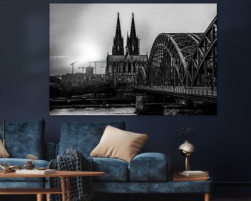 Köln Panorama Kölner Dom schwarz-weiß von Michael Bartsch