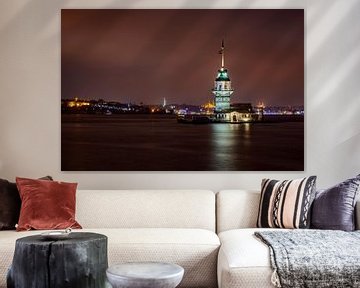 Night view on the Maiden's Tower or Kiz Kulesi in Istanbul