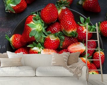 SF 11426201 Fresh strawberries on a black anthracite