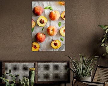 SF 12508568 Frische Pfirsiche auf einer Leinentischdecke von BeeldigBeeld Food & Lifestyle