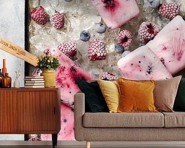 12544947 Homemade ice creams of yoghurt, honey and berries, raspberries and blueberries on ice by BeeldigBeeld Food & Lifestyle