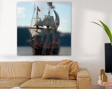 Artistiek werk van een naakte man en boot van vroeger (Boat) van Cor Heijnen