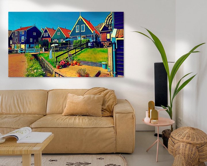 Sfeerimpressie: Houten huizen op Marken van Digital Art Nederland