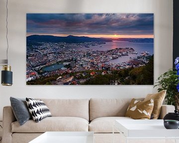 Zonsondergang Bergen, Noorwegen van Henk Meijer Photography