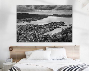 Die Stadt Bergen in Schwarz und Weiß, Norwegen