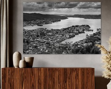 La ville de Bergen en noir et blanc, Norvège