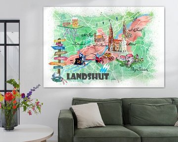 Landshut Bavaria Geïllustreerde kaart met hoofdwegen Bezienswaardigheden en hoogtepunten van Markus Bleichner