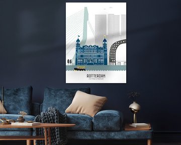 Skyline illustratie stad Rotterdam in kleur van Mevrouw Emmer