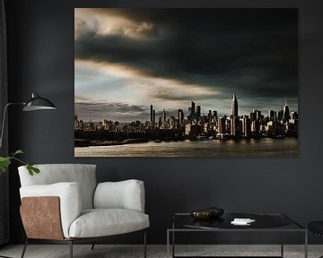 New York City Skyline bei Sonnenuntergang von Roos Oosterbroek | hand painted prints en fotografie