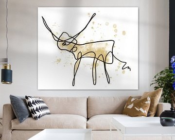 Abstract painting - bovine line drawing with watercolor by Emiel de Lange
