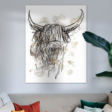 Zähes abstraktes Aquarell eines schottischen Highlanders von Emiel de Lange