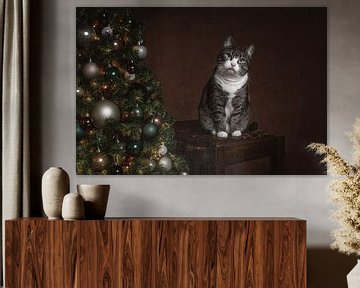 Vintage Fine Art kerst portret kat van Nikki IJsendoorn