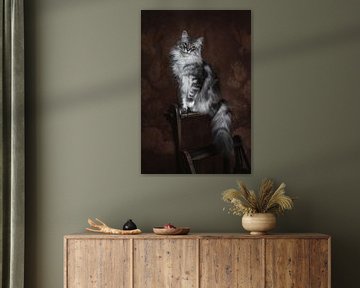 Portrait d'art vintage du chat Maine Coon sur Nikki IJsendoorn