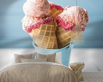 SF 11972374 Cherry ice cream in cones with fresh cherries