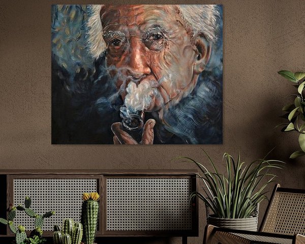 Porträt vom alten Mann mit  Pfeife . Homage zu Zygmunt Bauman