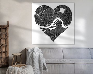 Rotterdam Noord en Zuid | Stadskaart in een hart | Zwartwit van WereldkaartenShop