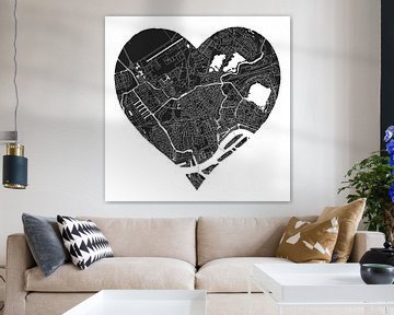 Rotterdam Noord | Stadskaart in een hart | Zwartwit van WereldkaartenShop
