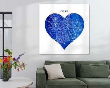 Delft in Delfter Blau | Stadtplan als Wandkreis von WereldkaartenShop