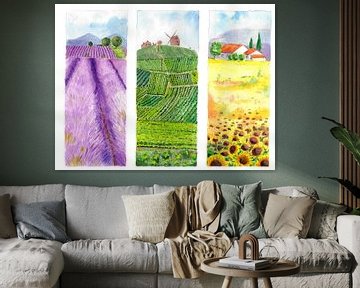Triptychon mit französischer Landschaft von Ivonne Wierink