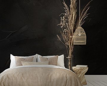 Dark still life with dried flowers on old wooden table by Mayra Fotografie