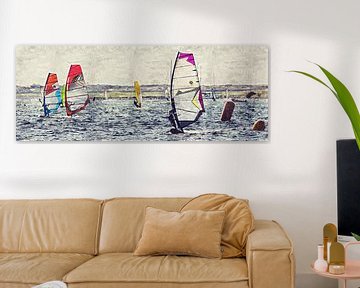 Surfing, surfing, windsurfing (painting) by Art by Jeronimo