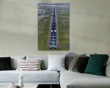 Luftaufnahme der Landebahn Schiphol mit vier KLM-Flugzeugen von aerovista luchtfotografie