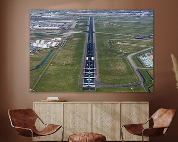 Aerial photo runway Schiphol with KLM aircraft by aerovista luchtfotografie