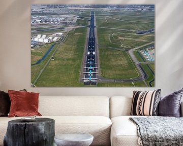 Luchtfoto startbaan Schiphol met KLM vliegtuigen van aerovista luchtfotografie