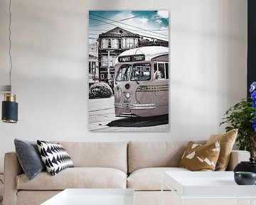 Iconische tram in San Francisco zwartwit (colour pop)