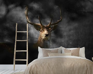 Deer in the misty forest by Kim van Beveren