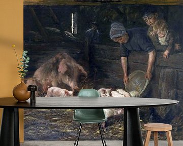 De kwekerij - varken, varkenshokken, MAX LIEBERMANN, 1888 van Atelier Liesjes