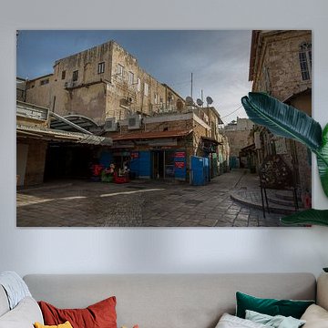Street with shops in old town of Accra in Israel
