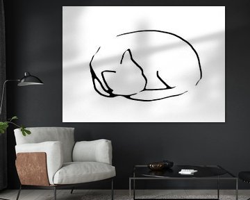 Slapende kat - eenvoudige lijntekening in zwart en wit van Qeimoy