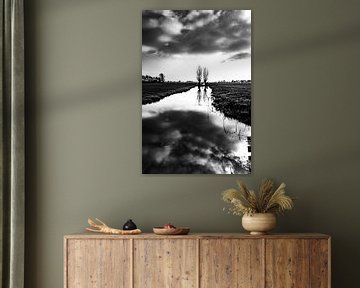 Vlist Zuid Holland, black white, zwart wit, landschap, l;andscape, clouds. van Frank Slaghuis