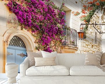 Streetscape with flowers in Malta by Evelien Oerlemans