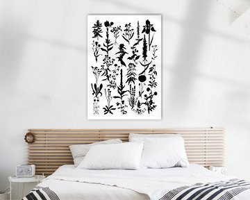 Collage van planten in zwartwit