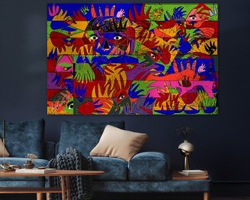 abstract art geometric shape of hands and eyes sur EL QOCH