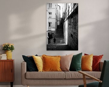 Sonne und Schatten in der Stadt Lyon in schwarz und weiß, Fotodruck