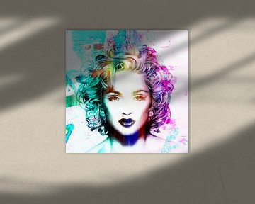 Madonna Vogue Abstrakt Porträt Blau Rosa von Art By Dominic