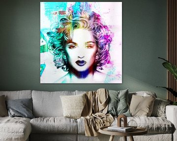 Madonna Vogue Abstrakt Porträt Blau Rosa von Art By Dominic