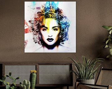Madonna Vogue Abstract Portret Blauw Rood Geel van Art By Dominic