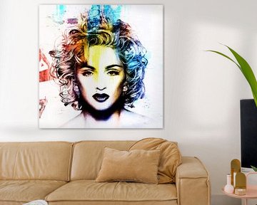 Madonna Vogue Abstrakt Porträt Blau Rot Gelb von Art By Dominic
