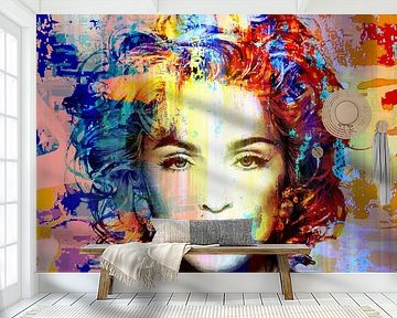 Madonna Vogue Abstract Portrait Blue Red Orange by Art By Dominic