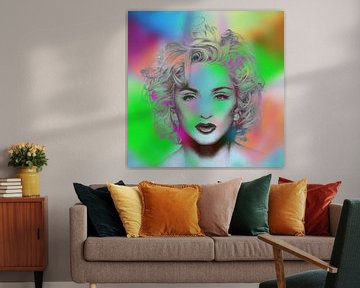 Madonna Vogue Abstrakt Porträt Grün Orange von Art By Dominic