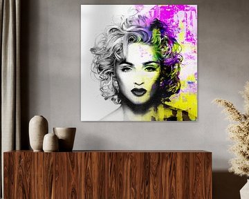 Madonna Vogue Abstrakt Porträt Gelb Rosa von Art By Dominic