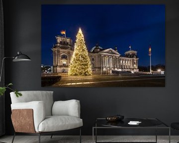 Reichstag building Berlin with Christmas tree